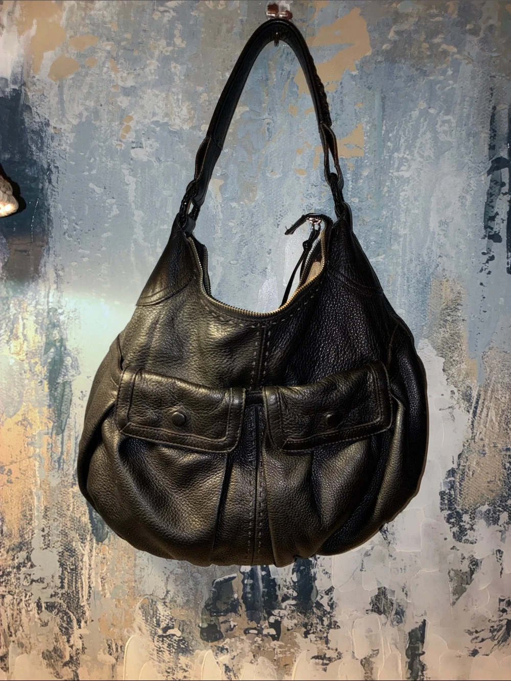 Genuine Cole Haan Black Leather Shoulder Bag - Classic Women's Hobo Minimalist